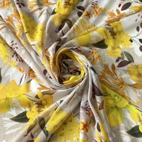 Tecido Musseline Estampada Floral Amarelo • Conexão Tecidos