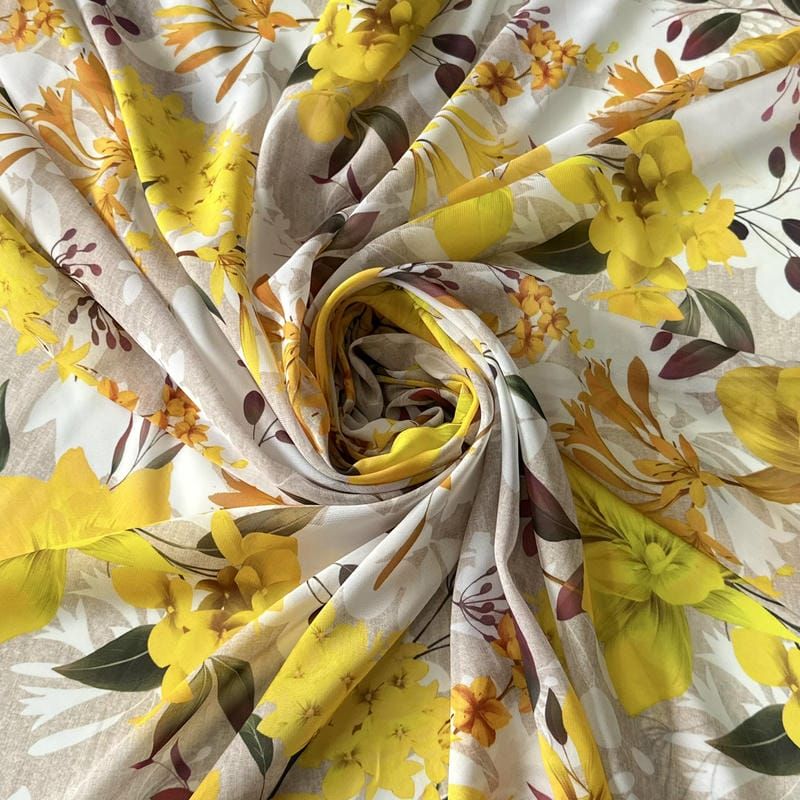 Tecido Musseline Estampada Floral Amarelo • Conexão Tecidos
