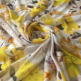 Tecido Musseline Estampada Floral Amarelo • Conexão Tecidos 2