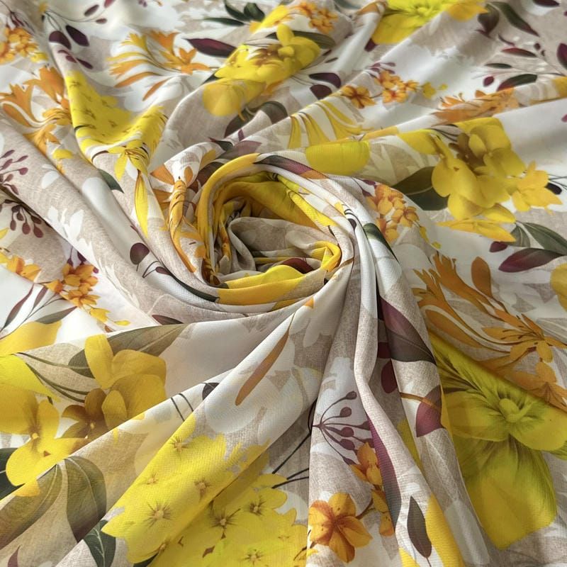 Tecido Musseline Estampada Floral Amarelo • Conexão Tecidos