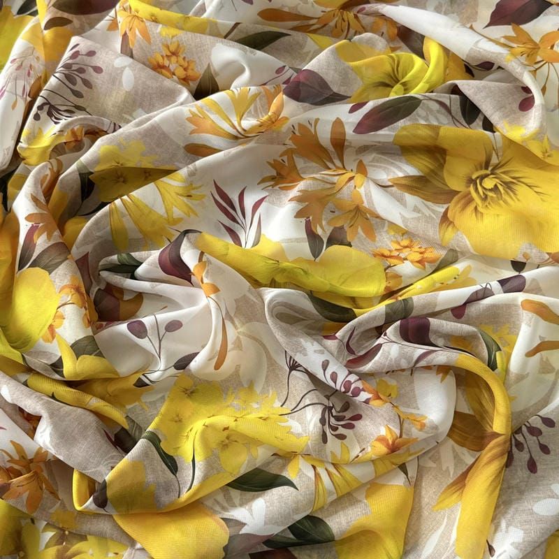 Tecido Musseline Estampada Floral Amarelo • Conexão Tecidos