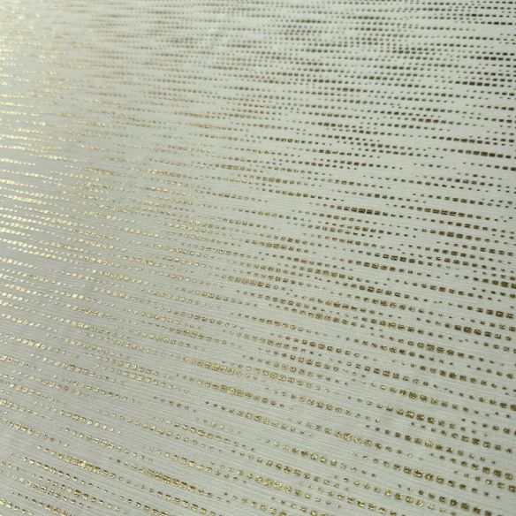 Tecido Musseline Estampada Risca Foil Dourada • Conexão Tecidos