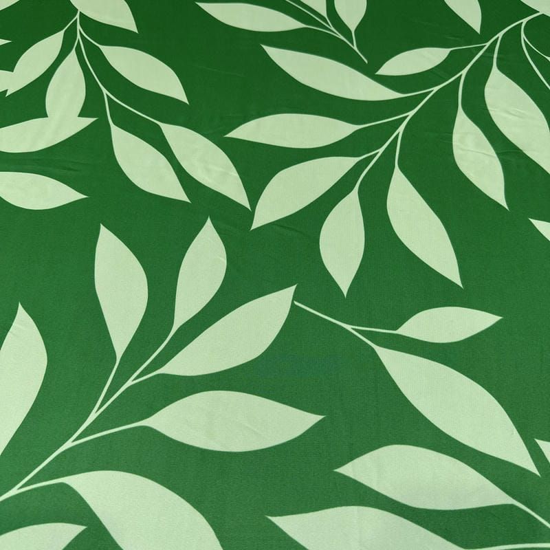 Tecido Musseline Estampada Folhagem Verde Esmeralda • Conexão Tecidos