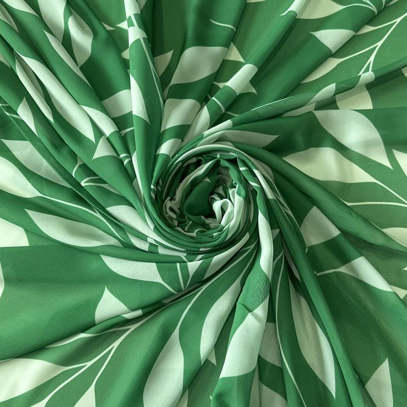 Tecido Musseline Estampada Folhagem Verde Esmeralda • Conexão Tecidos