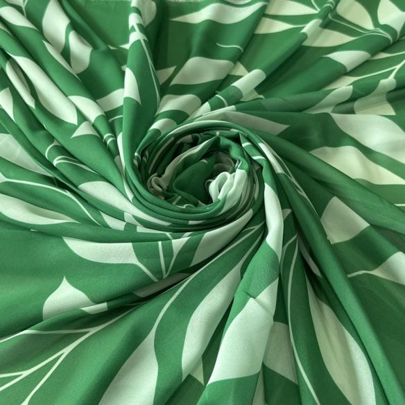 Tecido Musseline Estampada Folhagem Verde Esmeralda • Conexão Tecidos