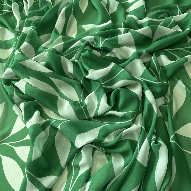 Tecido Musseline Estampada Folhagem Verde Esmeralda • Conexão Tecidos