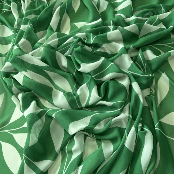 Tecido Musseline Estampada Folhagem Verde Esmeralda • Conexão Tecidos