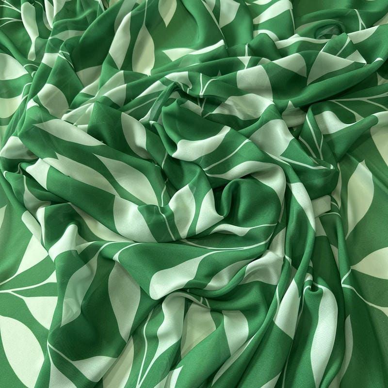 Tecido Musseline Estampada Folhagem Verde Esmeralda • Conexão Tecidos