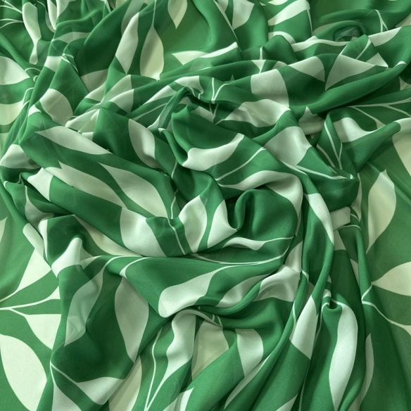 Tecido Musseline Estampada Folhagem Verde Esmeralda • Conexão Tecidos