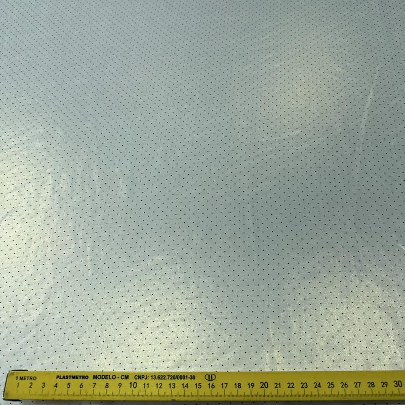 Tecido Musseline Estampada Micro Poá Preto Fundo Foil Off White •