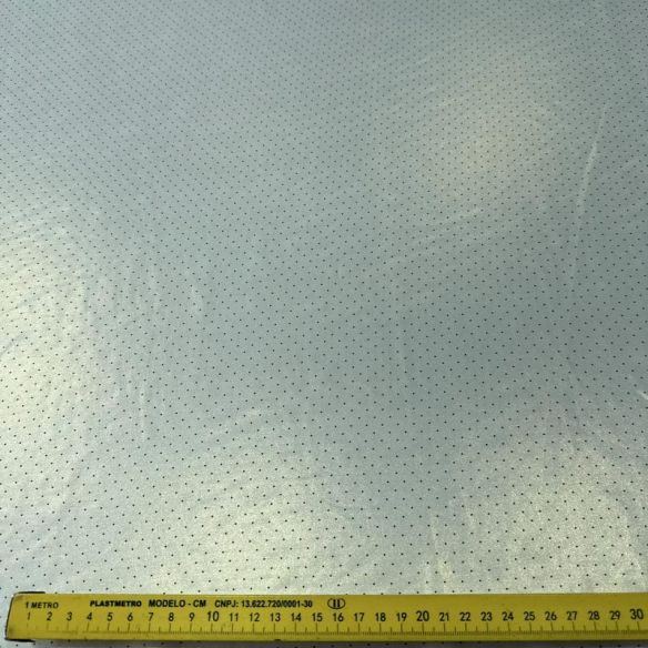 Tecido Musseline Estampada Micro Poá Preto Fundo Foil Off White •