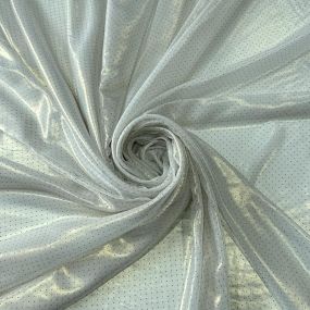 Tecido Musseline Estampada Micro Poá Preto Fundo Foil Off White •