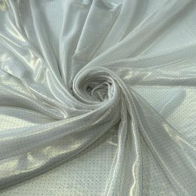 Tecido Musseline Estampada Micro Poá Preto Fundo Foil Off White • 2