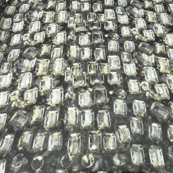 Tecido Musseline Estampada Diamonds Fundo Preto • Conexão Tecidos