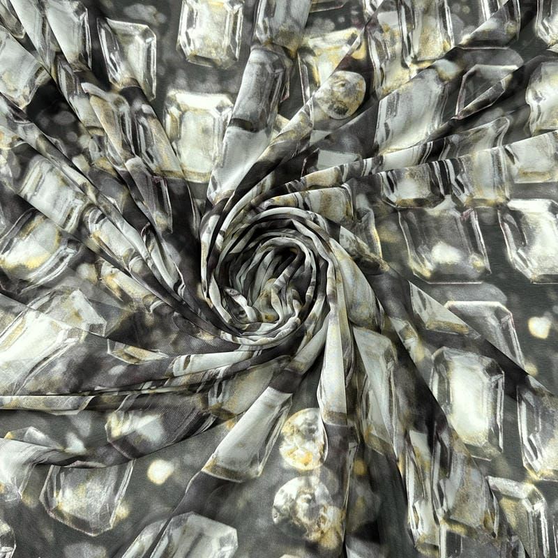 Tecido Musseline Estampada Diamonds Fundo Preto • Conexão Tecidos