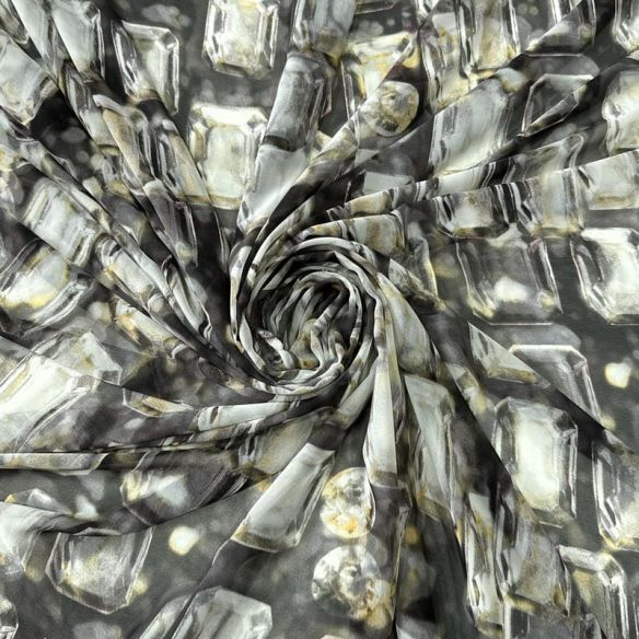 Tecido Musseline Estampada Diamonds Fundo Preto • Conexão Tecidos
