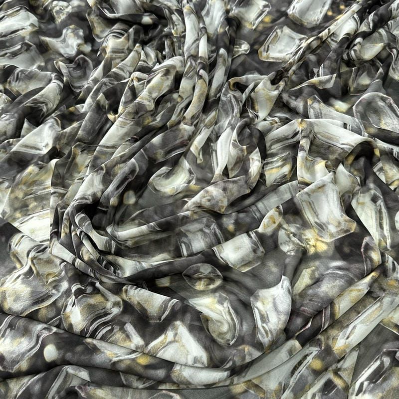 Tecido Musseline Estampada Diamonds Fundo Preto • Conexão Tecidos