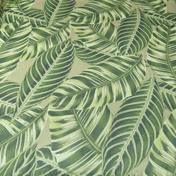 Tecido Musseline Estampada Folhagem Tropical Verde Oliva • Conexão