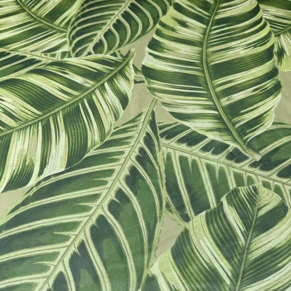 Tecido Musseline Estampada Folhagem Tropical Verde Oliva • Conexão