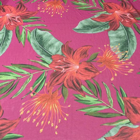 Tecido Musseline Estampada Floral Tropical Pink • Conexão Tecidos