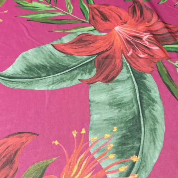 Tecido Musseline Estampada Floral Tropical Pink • Conexão Tecidos