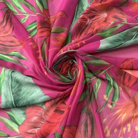 Tecido Musseline Estampada Floral Tropical Pink • Conexão Tecidos