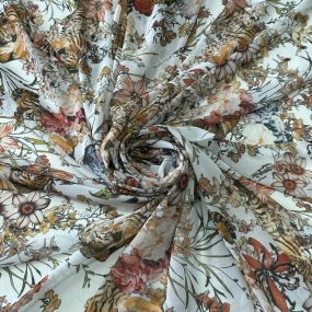 Tecido Musseline Estampada Tigre Jardim Imperial Off White • Conexão