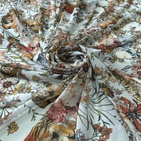 Tecido Musseline Estampada Tigre Jardim Imperial Off White • Conexão 2