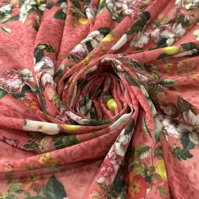 Tecido Musseline Estampada Jardim Citrus Rosa Goiaba • Conexão Tecidos 2