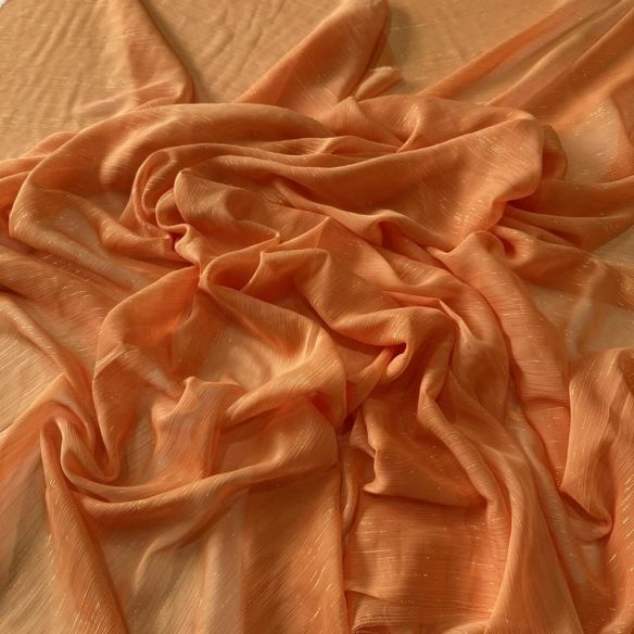 Tecido Musseline Estampada Listrado Lurex Laranja • Conexão Tecidos