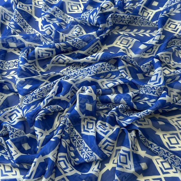 Tecido Musseline De Viscose Estampada Geométrica
