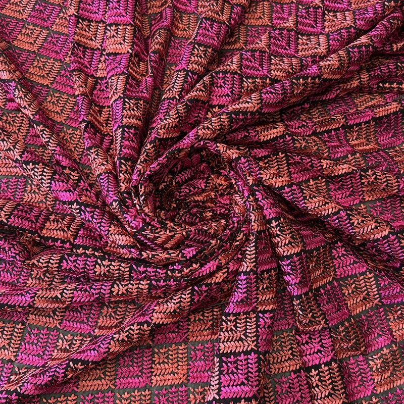 Tecido Musseline Bordada Salmão e Pink