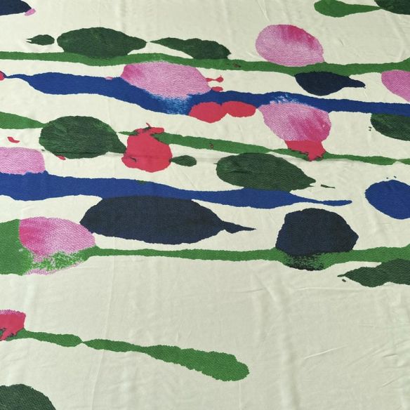 Tecido Musseline de Viscose Estampada Artística Off White • Conexão