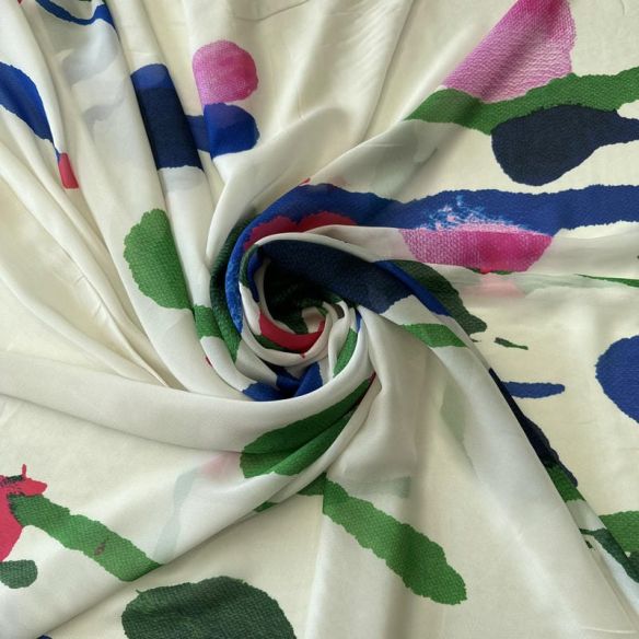 Tecido Musseline de Viscose Estampada Artística Off White • Conexão