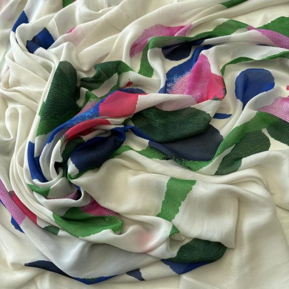 Tecido Musseline de Viscose Estampada Artística Off White • Conexão