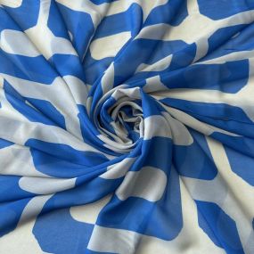 Tecido Musseline de Viscose Estampada Elos Azul • Conexão Tecidos