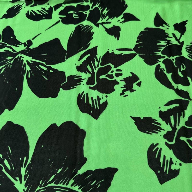 Tecido Musseline de Viscose Estampada Floral Verde Lima • Conexão