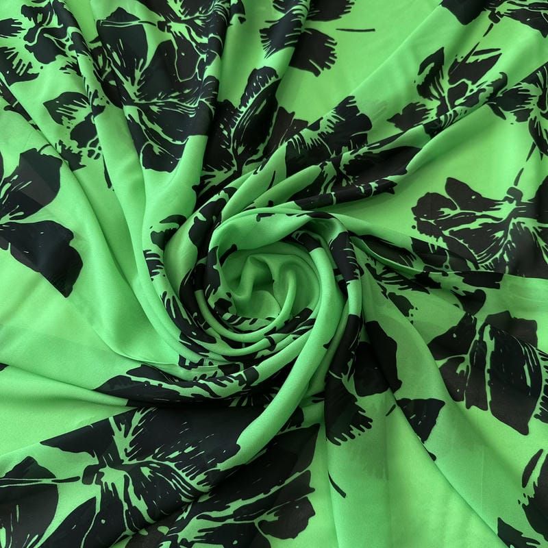 Tecido Musseline de Viscose Estampada Floral Verde Lima • Conexão