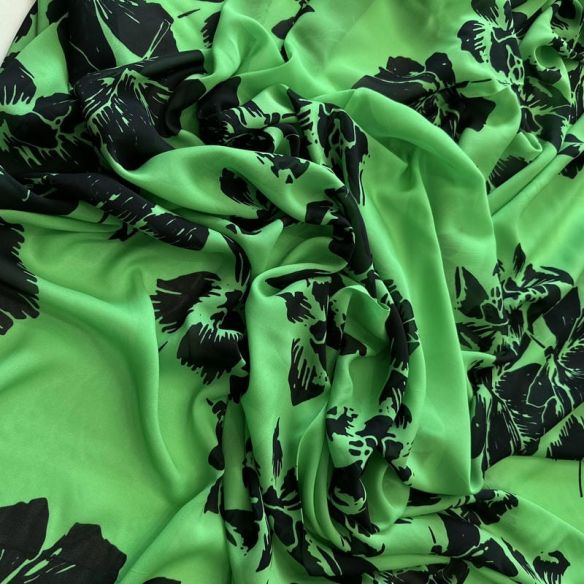 Tecido Musseline de Viscose Estampada Floral Verde Lima • Conexão