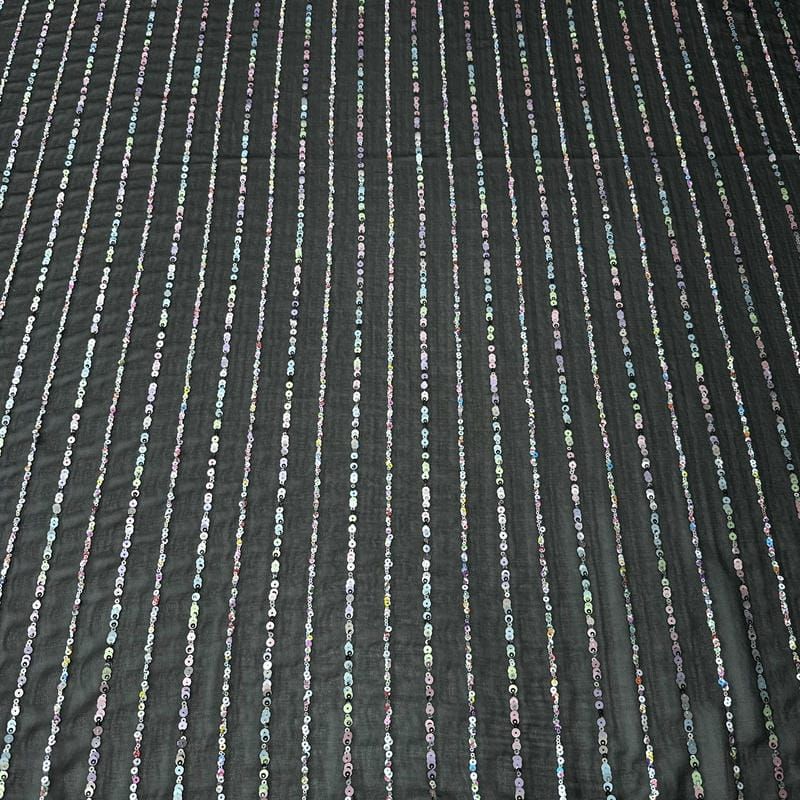 Tecido Musseline Bordada Micro Paetês Holográficos Preto • Conexão