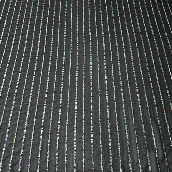 Tecido Musseline Bordada Micro Paetês Holográficos Preto • Conexão