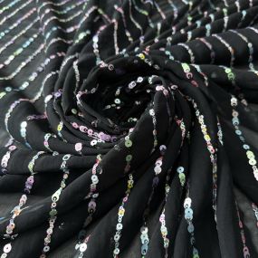 Tecido Musseline Bordada Micro Paetês Holográficos Preto • Conexão 2