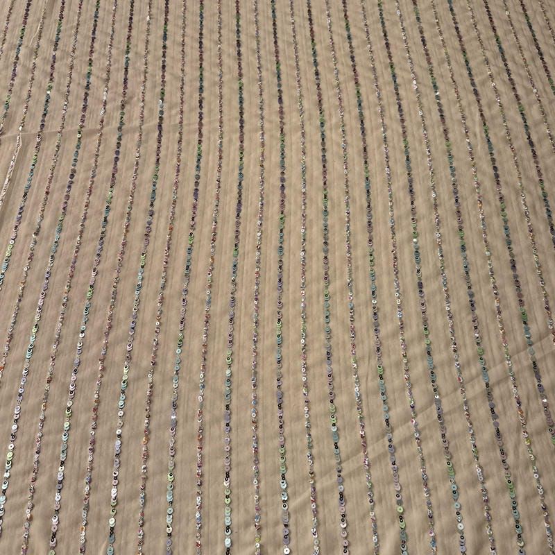 Tecido Musseline Bordada Micro Paetês Holográficos Nude • Conexão