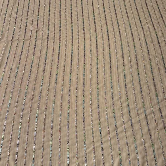 Tecido Musseline Bordada Micro Paetês Holográficos Nude • Conexão