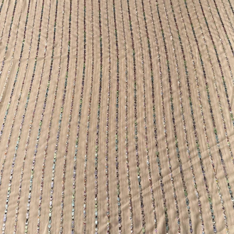 Tecido Musseline Bordada Micro Paetês Holográficos Nude • Conexão