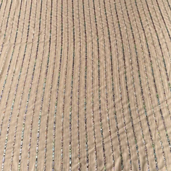Tecido Musseline Bordada Micro Paetês Holográficos Nude • Conexão