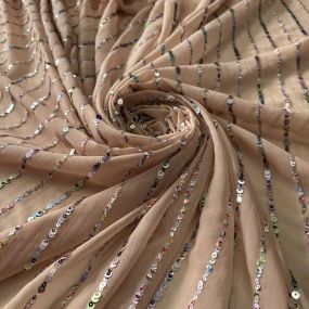 Tecido Musseline Bordada Micro Paetês Holográficos Nude • Conexão 2