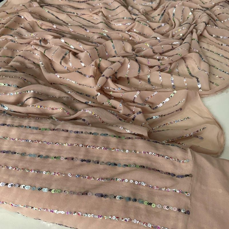 Tecido Musseline Bordada Micro Paetês Holográficos Nude • Conexão