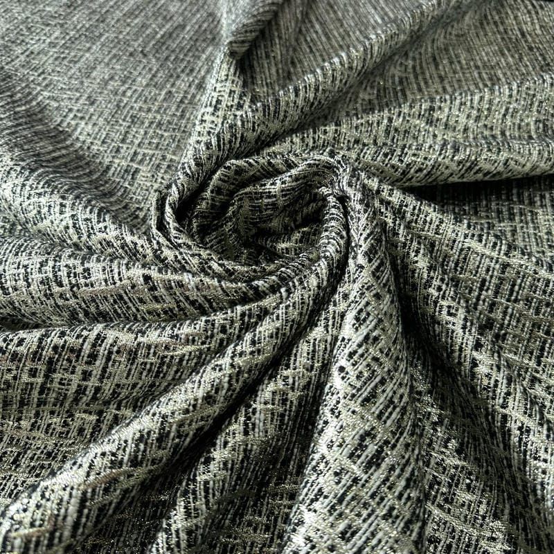 Tecido Jacquard Tweed Chanel Mescla Preto e Branco • Conexão Tecidos