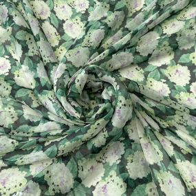 Tecido Palha De Seda Estampada Floral Verde Escuro • Conexão Tecidos